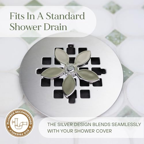 Shower Drain Hair Catcher – Disposable Bathroom Hair Trap, Easy to Install in Shower Drain Cover, Helps Prevent Clogs – As Seen on Shark Tank - Silver Flower (12-Pack) - color: Silver Flower, size: 12 Count