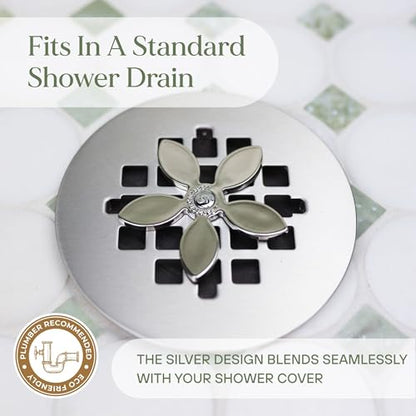 Shower Drain Hair Catcher – Disposable Bathroom Hair Trap, Easy to Install in Shower Drain Cover, Helps Prevent Clogs – As Seen on Shark Tank – Silver Flower (4-Pack) - color: Silver Flower, size: 4 Count