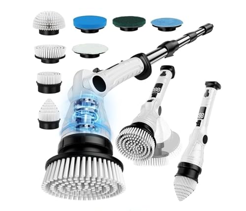 Electric Spin Scrubber, 3 Speeds 8 Heads Bathroom Cleaning Brush | 6-Angle Adjustable Head, 54" Extendable Handle, IPX6 Waterproof, Cordless, Shower Cleaner Brush for Tub Grout Tile Floor Car - size: Upgraded