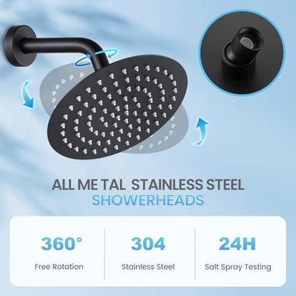 8 Inch Matte Black Round Rainfall Shower Head, All Metal Stainless Steel Rain Shower Heads with 90 Anti-Clog Silicone Nozzles, Wall or Ceiling Mount - color: Matte Black, size: 8 Inch