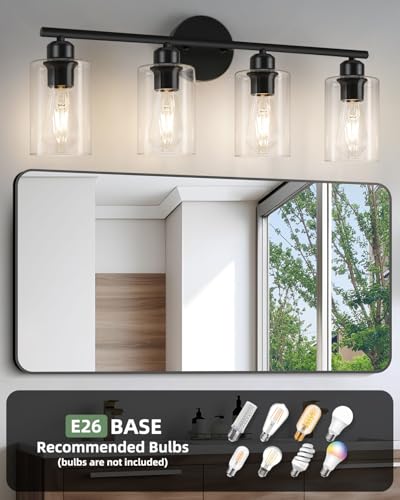 4-Light Bathroom Light Fixtures, Matte Black Vanity Lights for Bathroom - color: Matte Black, size: 4 Light - 1 pack