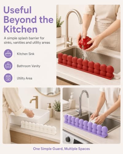 Silicone Sink Splash Guard with Suction Cups for Kitchen Faucet Area | Flexible Water Barrier for Bathroom Counters, Backsplash Edges, Tubs, Bathtubs and Countertop Splash Control(Matte White) - color: Matte White