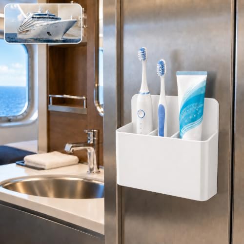 Magnetic Toothbrush Holder for Cruise Essentials, Wall Mounted Organizer for Caribbean/Alaska Cruise Essentials, Cruise Ship Essentials and Must Haves - color: White