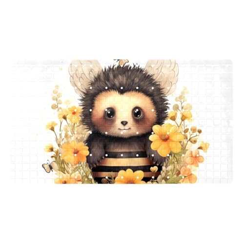 Shower Mat Non-Slip Bathtub Mats with Suction Cups and Drain Holes, Cute Bee Florals Design, Easy to Clean for Bathroom, 26.8x15.1In - color: Multi 3