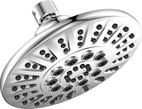 Low Flow High Pressure Replacement Shower Head Screw on,Durable Copper 6 Inch Fixed Showerhead with 5 Spray Modes,Only Detachable Showerhead 360°Rotating Shower Head for RV,Bathroom Essentials