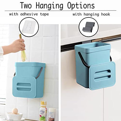 LALASTAR 5L+7L Kitchen Compost Bin, Hanging Trash Can with Lid for Kitchen Cabinet Door, Under Sink, Wall Mounted Waste Bin for Bathroom, Blue