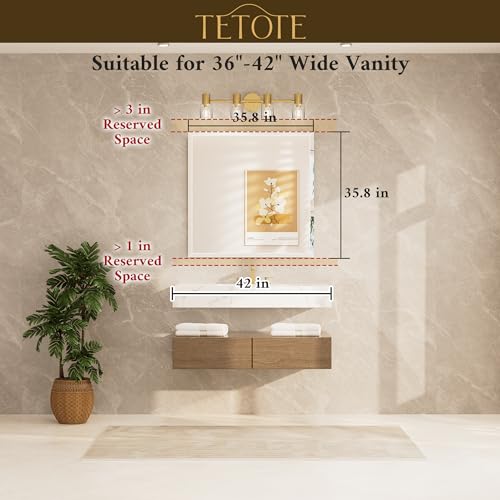 TETOTE 36" x 36" Rectangle Tempered Mirror with Frameless Beveled Edge for Vanity and Bathroom - size: 36"L x 36"W