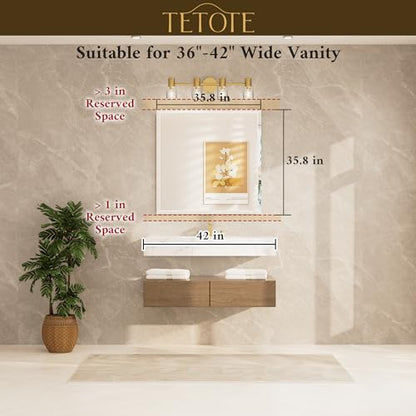 TETOTE 36" x 36" Rectangle Tempered Mirror with Frameless Beveled Edge for Vanity and Bathroom - size: 36"L x 36"W