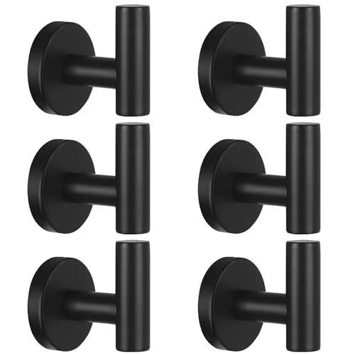 Kruodop Towel Hooks for Bathroom,6 Packs Wall Mount Towel Holder,Black Matte Wall Robe Hook,Stainless Steel Heavy Duty Door Hanger Towel Hook for Kitchen, Bedroom,Hotel,Pool,Coats - Black - color: 6pcs black