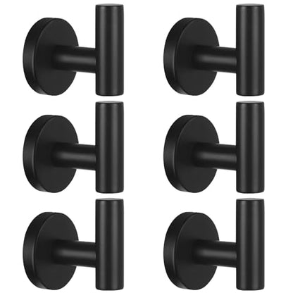 Kruodop Towel Hooks for Bathroom,6 Packs Wall Mount Towel Holder,Black Matte Wall Robe Hook,Stainless Steel Heavy Duty Door Hanger Towel Hook for Kitchen, Bedroom,Hotel,Pool,Coats - Black - color: 6pcs black
