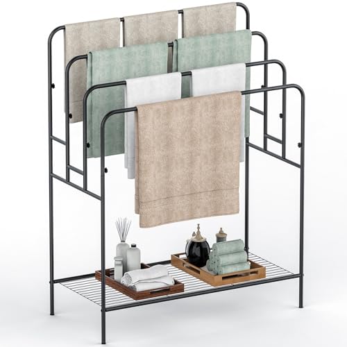44" Extra Large Free Standing Towel Rack,4 Tier Outdoor Pool Towel Holder | Versatile Blanket and Quilt Rack Stand for Living Room, Bathroom, Bedroom, Beach, Hot Tub, Gym and Pool Area Outside - size: 4 Tier-Standard