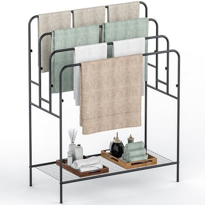 44" Extra Large Free Standing Towel Rack,4 Tier Outdoor Pool Towel Holder | Versatile Blanket and Quilt Rack Stand for Living Room, Bathroom, Bedroom, Beach, Hot Tub, Gym and Pool Area Outside - size: 4 Tier-Standard
