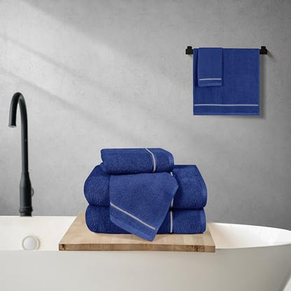 MyOwn Ultra Soft 6 Pack Cotton Towel Set, Contains 2 Bath Towels 28x55 inch, 2 Hand Towels 16x24 inch & 2 Wash Coths 12x12 inch, Ideal Everyday use, Compact & Lightweight - Navy Blue - color: Navy Blue, size: 6 Piece Set