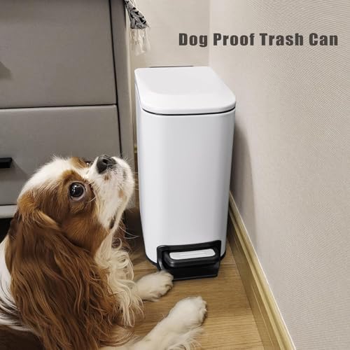 Cesun Small Bathroom Trash Can with Lid, 1.6 Gal, Soft Close, White | Step pedal soft close, Slim 5.9in fits narrow spaces, Stainless steel, Anti-fingerprint, Removable inner bucket, Odor seal - color: White