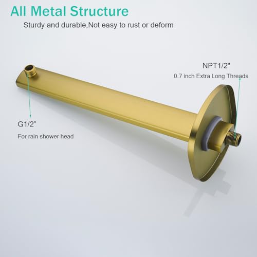 16 Inch Shower Arm with Flange,Stainless Steel Extension Extender Pipe for Fixed Rain Shower Head,Extra Long High Rise Shower Head Extension Arm,Champagne Bronze,SE-91119-16CB - color: Champagne Bronze(91119)