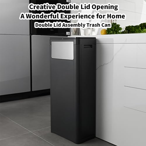 WanWanKa Trash Can with Lid, Large Tall 8 Gallon Commercial Trash Can, Plastic Waste Bin with Press top Lid, White Garbage Can Suitable for Kitchen, Bathroom, Bedroom, Living Room, Office(Black) - color: Black