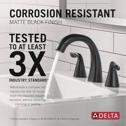 Delta Arvo Matte Black Bathroom Faucet with Sprayer, 8 Inch 3 Hole Widespread Bathroom Sink Faucet with Pull Out Sprayer, Push-Pop Drain, Matte Black 35840LF-BLPD - color: Matte Black