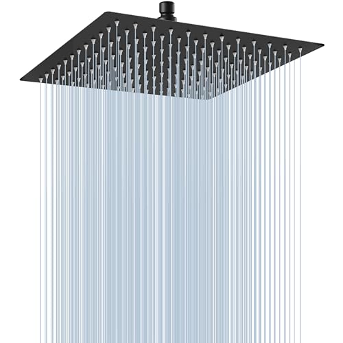 Midanya Square Rain Shower Head,High Pressure,Matte Black 10 Inch | 360°Swivel,Ceiling or Wall Mount,Waterfall Full Body Coverage,Bathroom Remodel,Stainless Steel Large Rainfall Shower Head - color: Black, size: 10 Inch