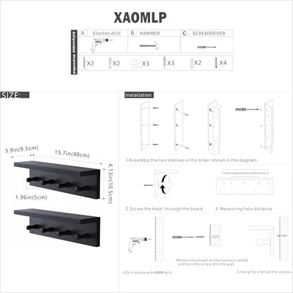 Entrance Coat Rack ，Coat Hooks, Wall-Mounted Wooden Hook Rack, Wall-Mounted Shelves are Very Suitable (Black Color Finish—A-2) - style: black color finish—A-2