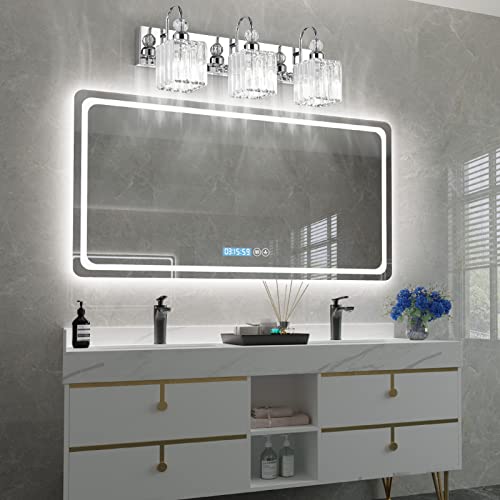 Ralbay Chrome Crystal Bathroom Vanity Light - 3-Lights, 24" Modern Wall Light Fixtures - color: Square-Chrome, size: 3-light