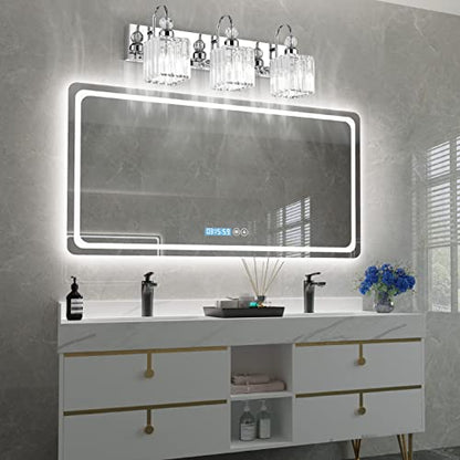 Ralbay Chrome Crystal Bathroom Vanity Light - 3-Lights, 24" Modern Wall Light Fixtures - color: Square-Chrome, size: 3-light