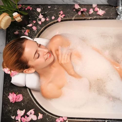 PRETYZOOM Non-Slip Bath Pillow with 6 Suction Cups, Air Mesh Tub Head and Neck Support for Adults, Spa Bathroom Cushion for Soaking and Relaxation