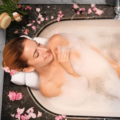 PRETYZOOM Non-Slip Bath Pillow with 6 Suction Cups, Air Mesh Tub Head and Neck Support for Adults, Spa Bathroom Cushion for Soaking and Relaxation