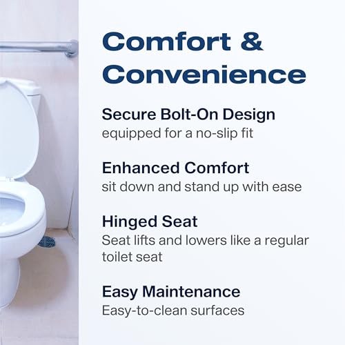 VMS Deluxe Bolt-On Hinged Raised Toilet Seat - Available in Elongated & Standard Styles, 300 lbs Weight Capacity (Elongated) - size: Elongated