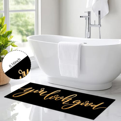 Black and Gold Bathroom Rugs Long You Look Good Bath Mats Funny Bathroom Decor Non Slip Floor Mat Absorbent Quick Dry Bath Rugs for Sink Shower Bathtub 17X47 Inch - size: 1'5" x 3'11" (Rectangular)