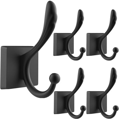 TOFIIGREM 5-Pack Matte Black Coat Hat Hooks, Towel Robe Hook for Wall Hanging Key, Bag, Bathrobe,Mudroom Hallway Decorative Bathroom Towels Double Hanger - size: "Phoenix tail" Shape 5 Pack
