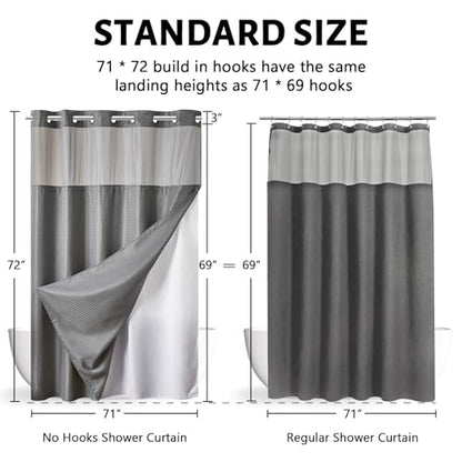Furlinic No Hook Shower Curtain with Snap in Fabric Liner Set,Waffle Weave Heavy Duty Bathroom Curtain with See Through Window,Waterproof & Machine Washable,Hotel Style,Light Grey,71x72 Inch - color: Grey, size: 71"W x 72"L (Pack of 1)