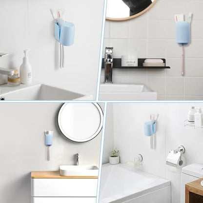 Toothbrush Holders for Bathrooms Toothbrush Holders Wall Mounted BPA-Free Tooth Brush Holder with Toothbrush Cup Drilling-Free (Blue) - color: Blue