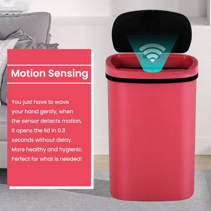 13 Gallon Trash Can | 50L Sensor Automatic Kitchen Trash Can with Lid | Touchless Garbage Bin Odor-Control for Kitchen, Office, Bedroom, Living Room (1 Pack, Red) - color: Red