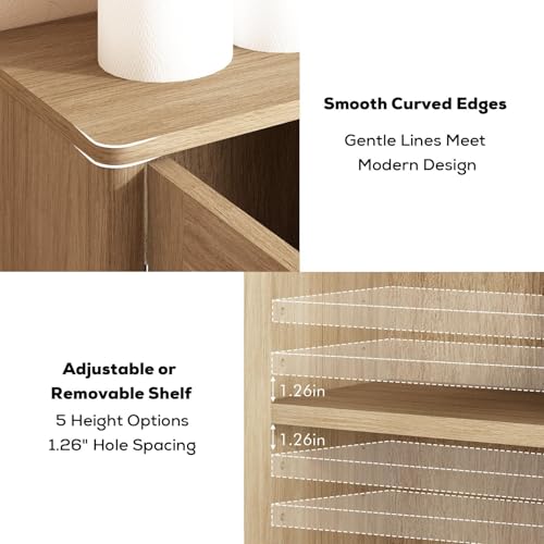 RUSTOWN Fluted Bathroom Wall Cabinet with Arched Doors & Rounded Edges | Over The Toilet Storage Cabinet with Adjustable Shelf, Mid Century Modern Medicine Cabinets, Laundry & Kitchen Shelving Unit - color: Natural Oak