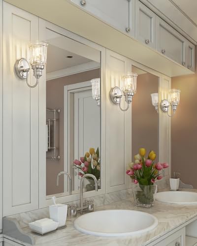Brushed Nickel Wall Sconce, HWH Modern Sconce Wall Lighting Vanity Sconce Lights for Bathroom, 1-Light Wall Sconce with Bell-Shaped Fluted Glass, 5HZG106B BN - color: Brushed Nickel, size: 1-Light