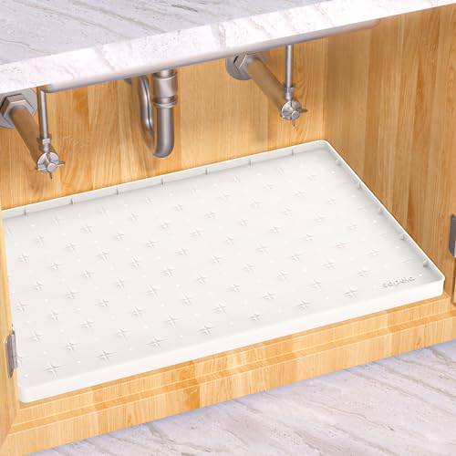 Sdpeia Under Sink Mat 22"×14" Waterproof Silicone Cabinet Liner & Sink Protector for Kitchen & Bathroom, Multi-Purpose Organizers Tray for Pets, Laundry, Cat Litter Mat, White - color: White, size: 14"W x 22"L