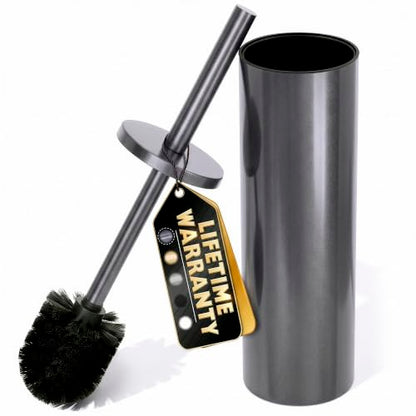 Stainless Steel Toilet Brush and Holder Set, Splash Guard (Graphite) | Toilet Bowl Brush and Holder, Removable Inner Bowl, Dense Bristles, Long Handle, Scratch Resistant, for Modern Bathrooms - color: Graphite
