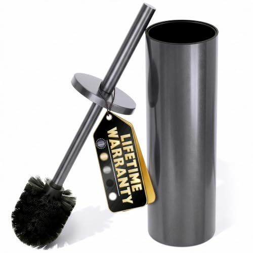 Stainless Steel Toilet Brush and Holder Set, Splash Guard (Graphite) | Toilet Bowl Brush and Holder, Removable Inner Bowl, Dense Bristles, Long Handle, Scratch Resistant, for Modern Bathrooms - color: Graphite