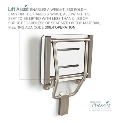 Seachrome Lift-Assist Shower Seat, Yoke-Style Bench, Wall Mount, 22" x 15", Solid White Phenolic - color: White, size: 22 inch