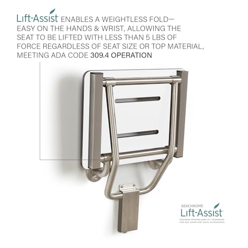 Seachrome Lift-Assist Shower Seat, Yoke-Style Bench, Wall Mount, 18" x 15", Solid White Phenolic - color: White, size: 18 inch