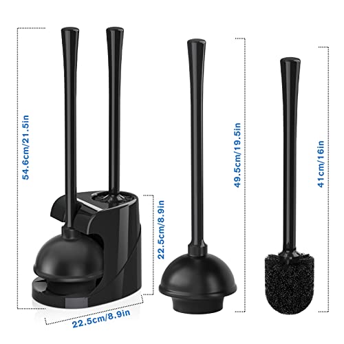 Toilet Plunger and Brush with Holder, Bowl Brush and Heavy Duty Toilet Plunger Set for 5.7-inch Toilet Drain, 2-in-1 Bathroom Cleaning Combo with Modern Caddy Stand (Black) - color: Black