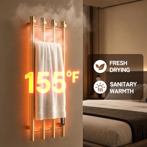 Poloma Towel Warmer Rack for Bathrooms, Heated Towel Rack Heater, ElectricTowel Dryer, Stainless Steel, Golden. CSA Certified - size: Gold Bars-37.5"(L) x 11.9"(W)-VERTICAL