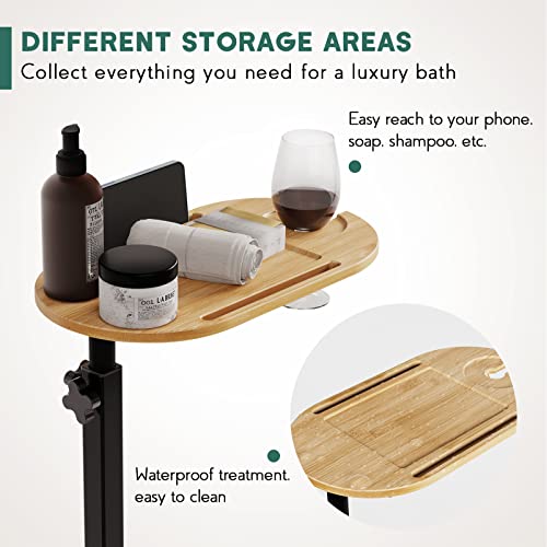 Bamboo Bath tub Tray Table with Adjustable Height | Freestanding Bathtub Tray Bath Caddy Tray against Wall, Bathtub Side Table for Luxury Bath Patent Protected (Natural) - color: Natural