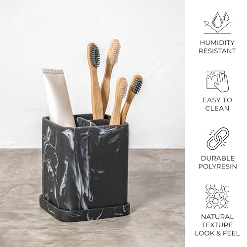 Toothbrush Holder, Countertop Marble Look Electric Toothbrush Toothpaste Makeup Brush and Razor Holder Stand Bathroom Organizer with Detachable Tray - color: 2. Black Marble