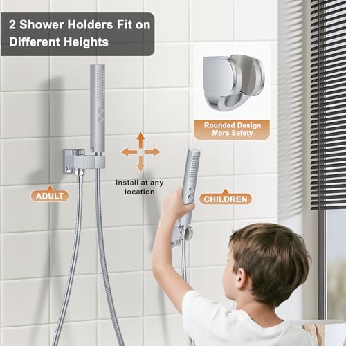 Rain Shower System 12" & 6" Dual Shower Heads Ceiling Shower Faucet Set | Ideal for bathroom remodels and upgrades with 12" rain shower, 6" angled shower, handheld spray and complete valve kit. - color: Polished Chrome, size: Ceiling Mounted - 12"+6" Show
