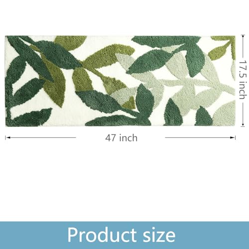 Long Bathroom Runner Rugs- Green Leaves Bathmats Strong Water Aabsorbent Bath Rug with Non Slip Back Large Cute Bathroom Mat for Bathtub Shower Wash Basin 17.5x47 IN/45x120 CM | Super Soft Strong Water Absorbent Bathmat Cute Bath Rug Leaf Bath Home Decor