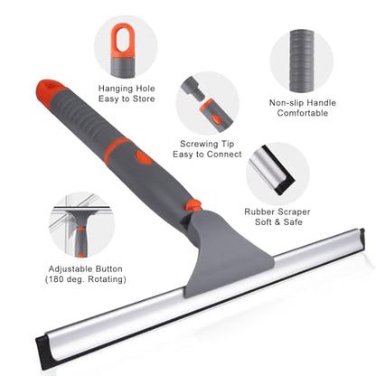 All Purpose 10 inch Shower Squeegee with 2pcs Rubber Wiper Blade Window Squeegee Soft Safe to Clean Shower Door Bathroom Car Windshield Glass Mirrors