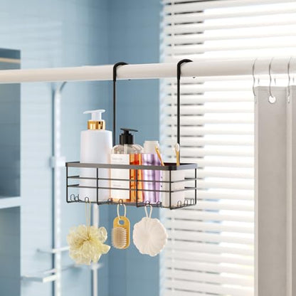 HapiRm Hanging Shower Caddy Organizer - No Drilling Shower Organizer with Hooks, Rustproof & Waterproof 304 Stainless Steel Bathroom Shelves - Black (1 Basket) - color: Black-1 Basket
