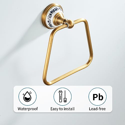 Trapezoid Antique Bronze Brass Hand Towel Holder, Bathroom Hardware Accessories,Porcelain Design - color: Trapezoid Towel Holder