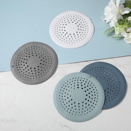 4 Packs Round Hair Drain Catcher, Drain Cover with Suction Cups, Durable Shower Drain Hair Catcher for Bathroom, Bathtub, Kitchen, Easy to Clean